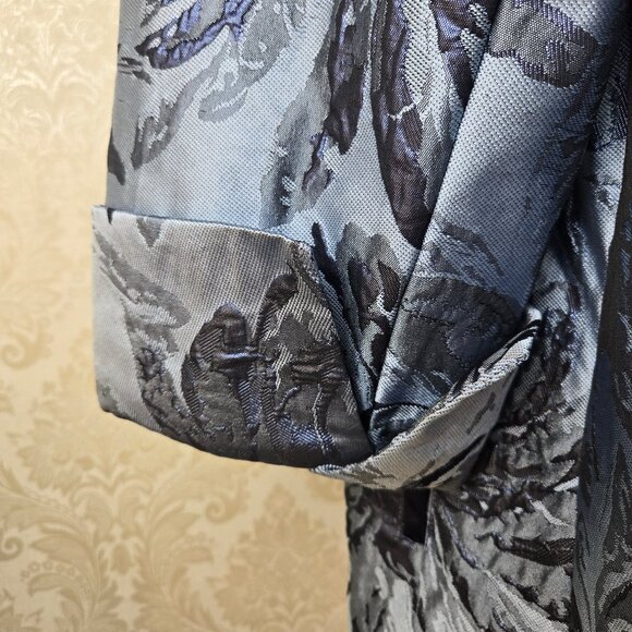 Chico’s Size 2 (12/14) Blue Jacquard Metallic Open Front Long Jacket Rolled Cuff - Picture 6 of 13
